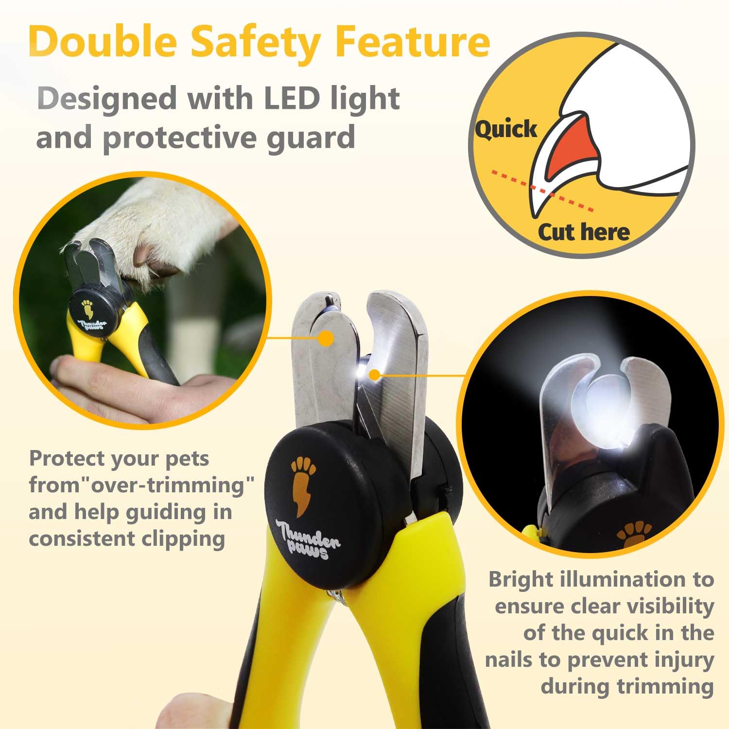 Thunderpaws Led Dog Nail Clippers With Light, Trimmers With Protective Guard, Quick Sensor, Safety Lock And Nail File - Suitable